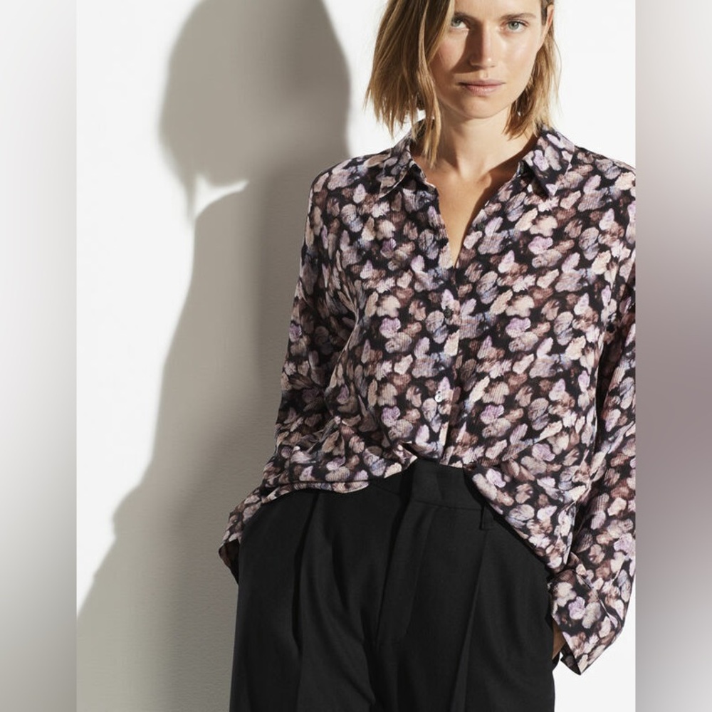 Vince Silk Button Down Shirt with Collar